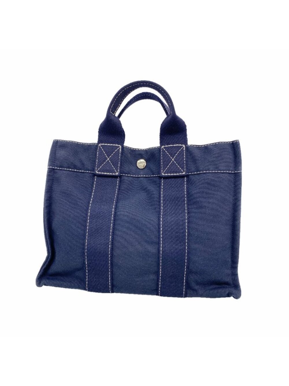 Hermes Handbag Deauville PM Canvas Navy Silver
